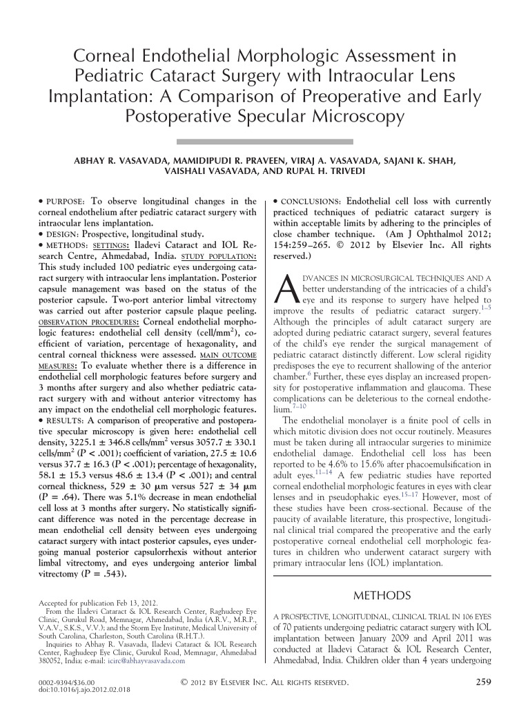 Corneal Endothelial Morphologic Assessment in Pediatric Cataract