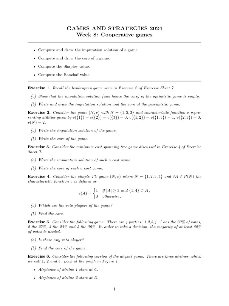 Cooperative Game Strategies 2024 | PDF | Mathematical Relations ...
