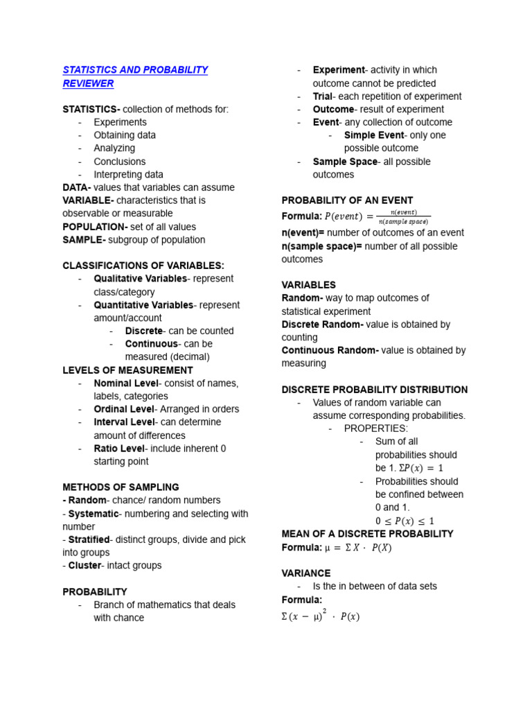 Statistics and Probability Overview | PDF | Probability Distribution ...