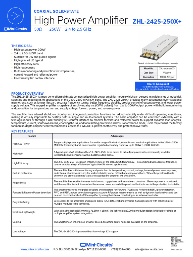 ZHL-2425-250X+ High Power Amplifier | PDF | Amplifier | Capacitor