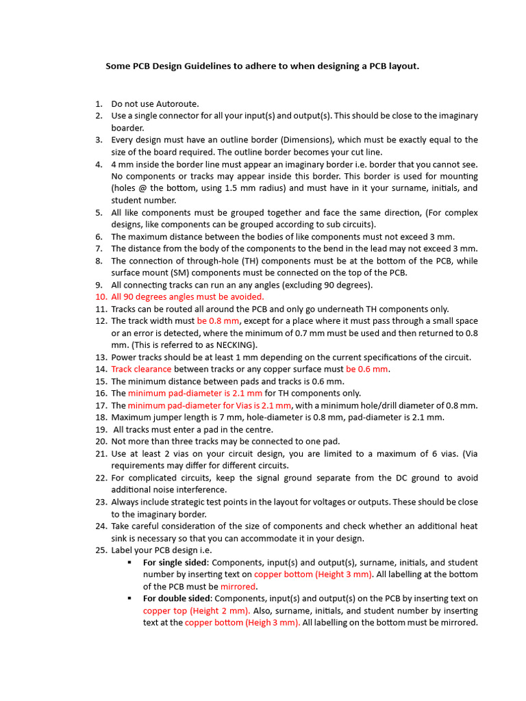 Some PCB Design Guidelines to adhere to when designing a PCB layout