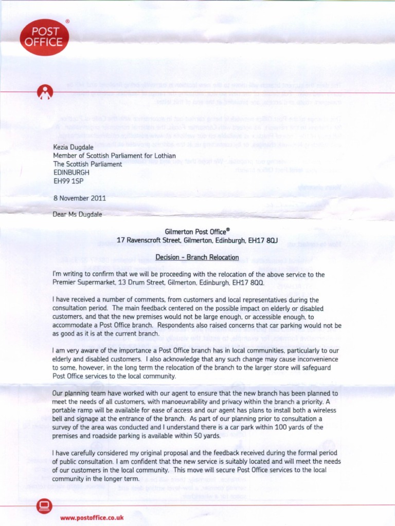 Gilmerton Post Office Relocation Update | PDF | United States Postal ...