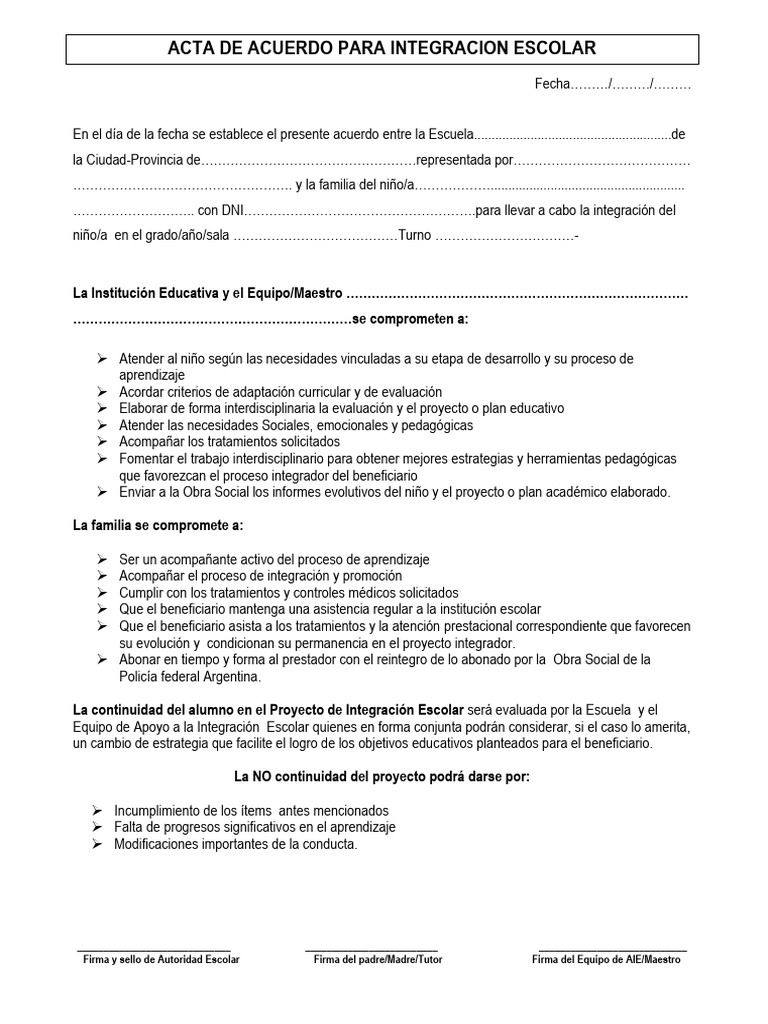 Acta de Acuerdo para Integración Escolar | PDF | Escuelas | Evaluación