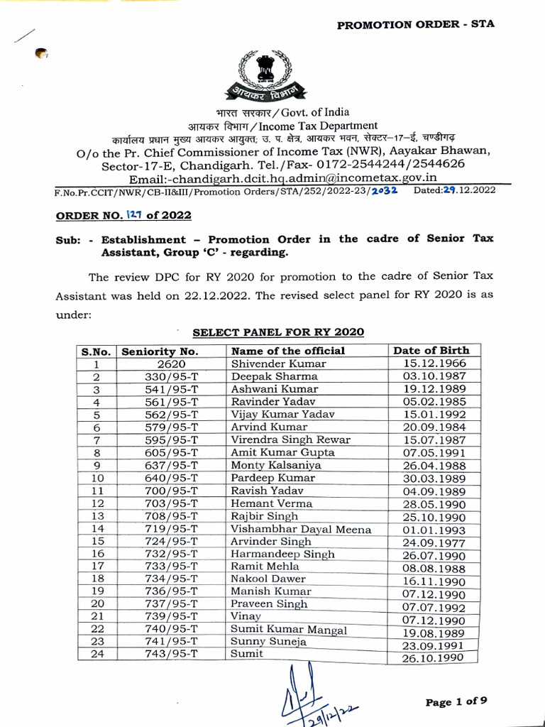 Promotion Order As Senior Tax Assistant | PDF | Payments | Government ...
