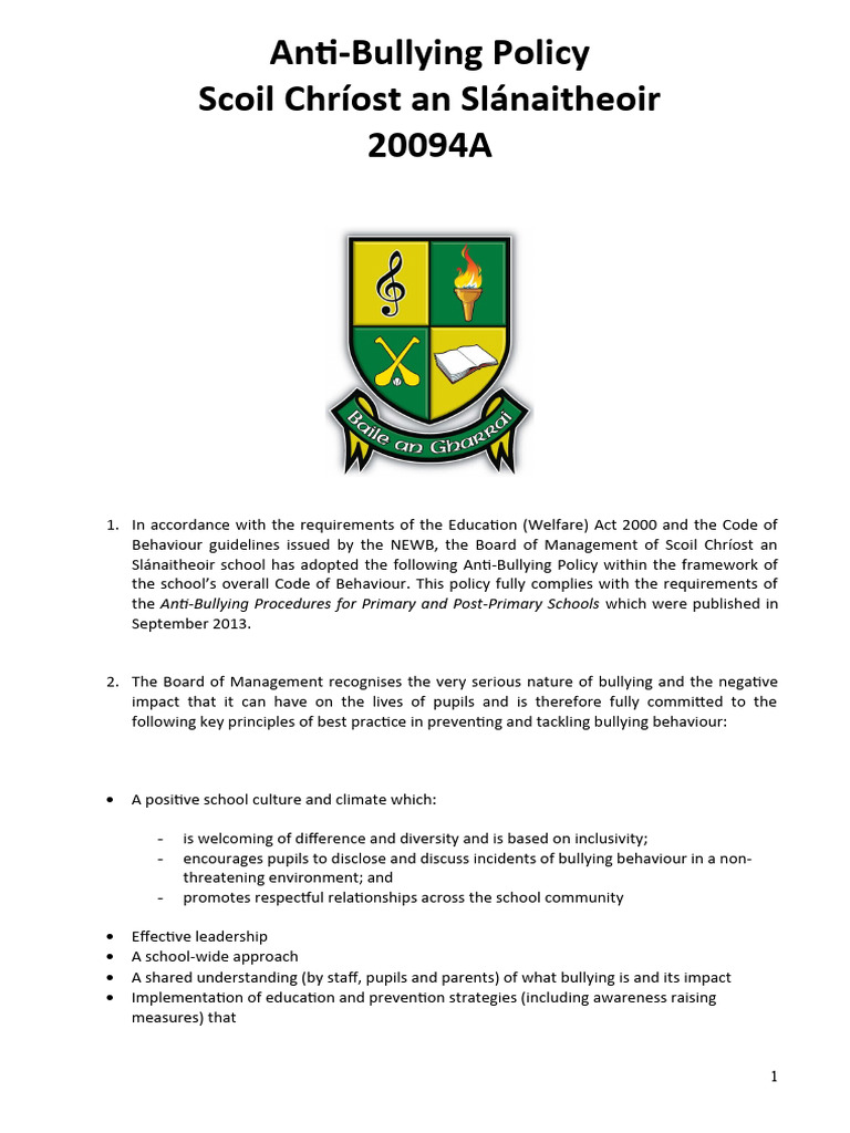 Anti-Bullying Policy for Schools | PDF | Bullying | Cyberbullying