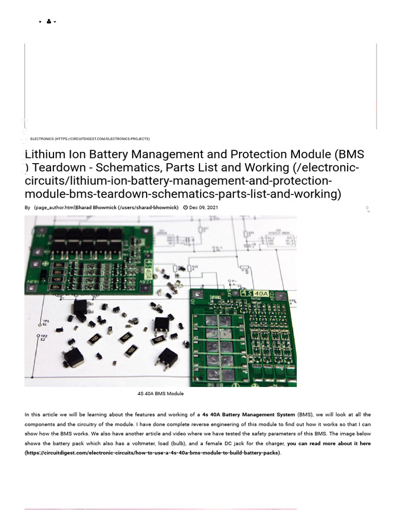 4S 40A BMS Circuit Overview and Schematic | PDF | Mosfet | Field Effect ...