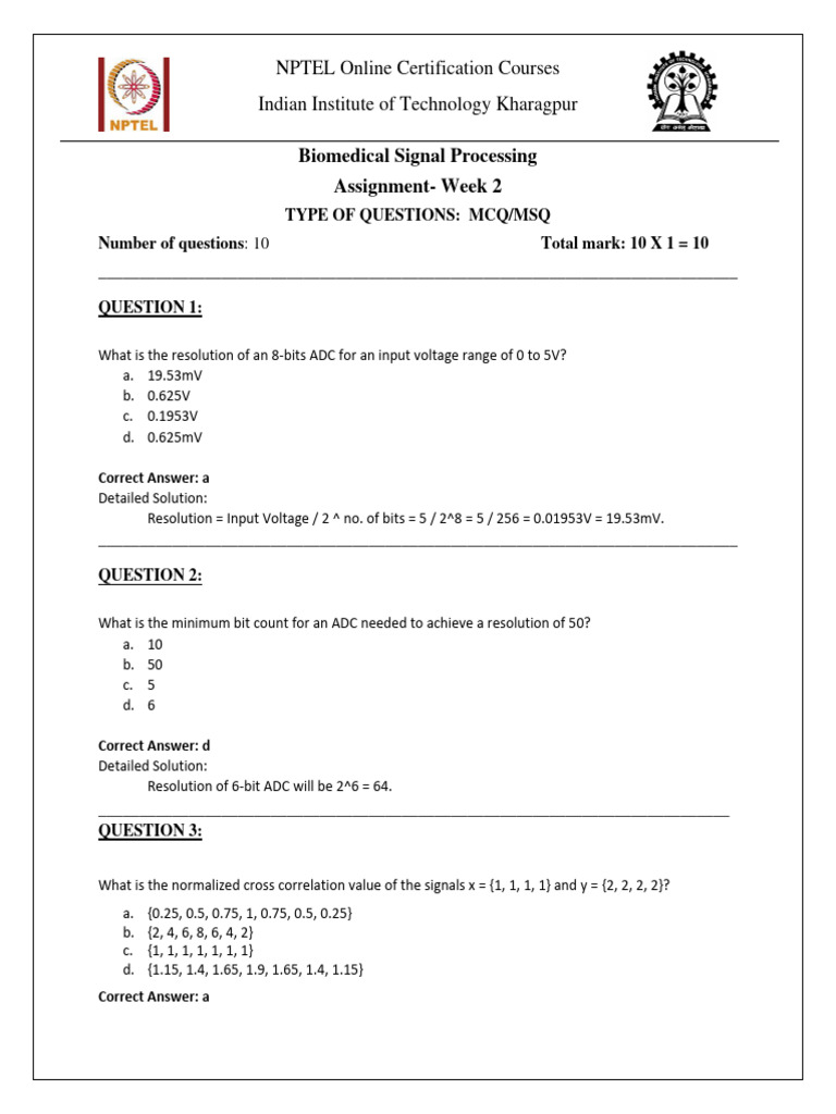 Biomedical Signal Processing Week 2 Assignment | PDF | Analog To ...