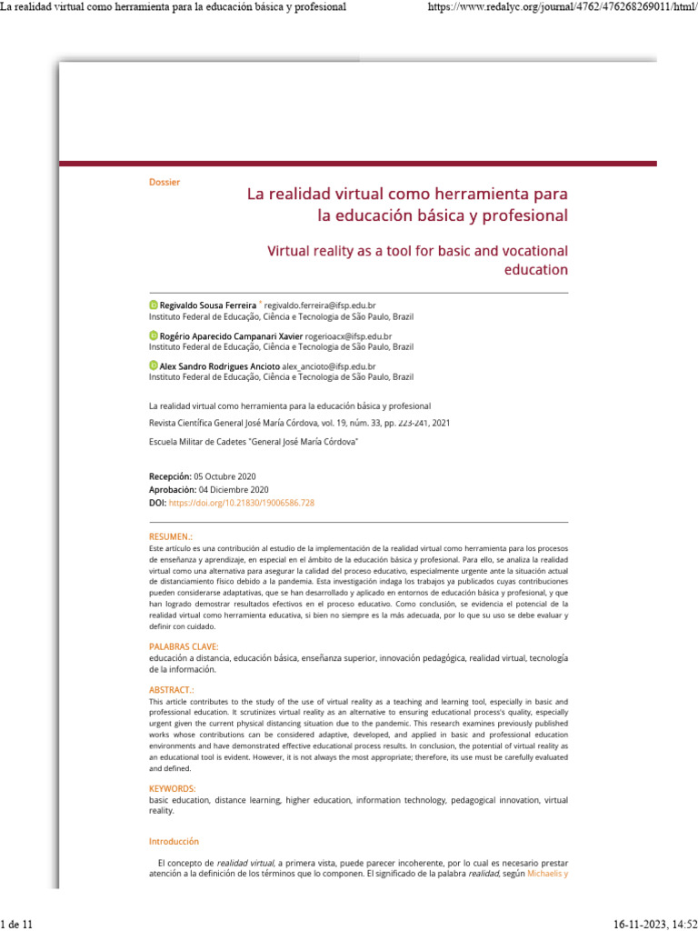 La Realidad Virtual Como Herramienta Para La Educación Básica Y
