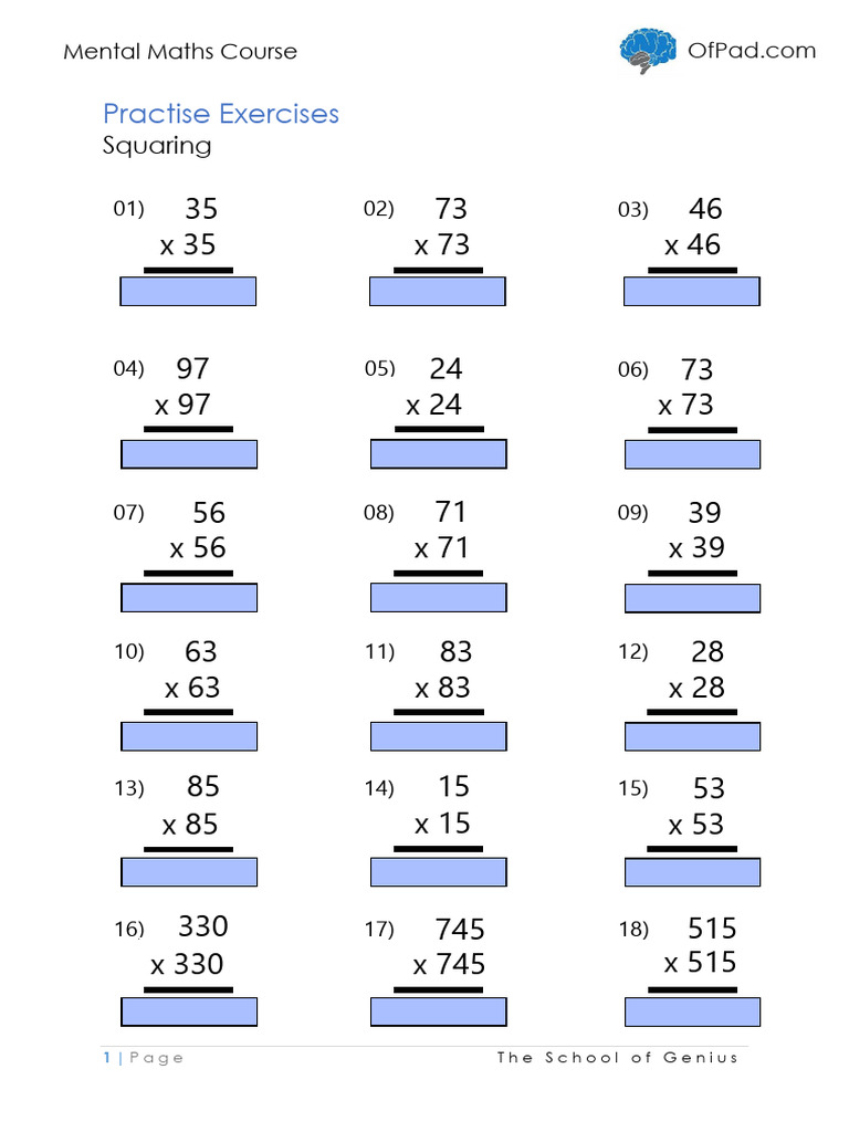 Mental Math: Squaring Practice | PDF