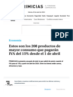 Estos son los 208 productos de mayor consumo que pagarán IVA del 15% desde el 1 de abril