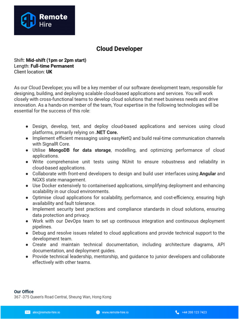 Cloud Developer Role in UK | PDF | Cloud Computing | Computing
