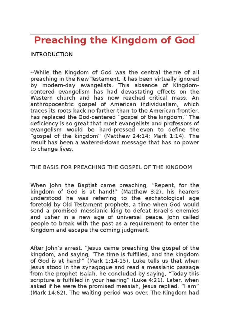 Preaching the Kingdom of God Today | PDF | Gospel Of Mark | Acts Of The ...