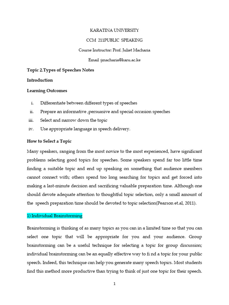Types of Speeches Overview and Tips | PDF | Persuasion | Public Speaking