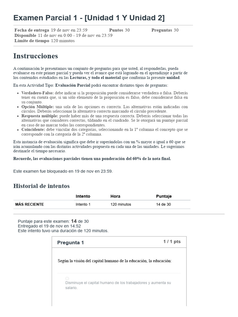 Examen Parcial 1: Unidades 1 y 2 | PDF | Balance presupuestario del ...