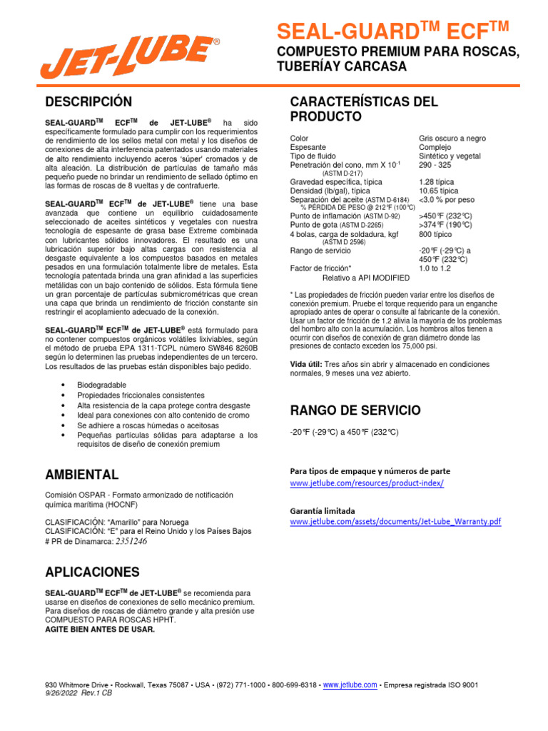 SealGuard+ECF TDS Spanish PDF Materiales
