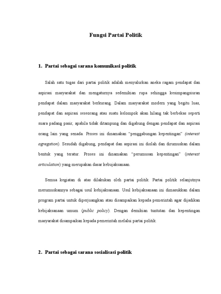 Fungsi Partai Politik Pdf