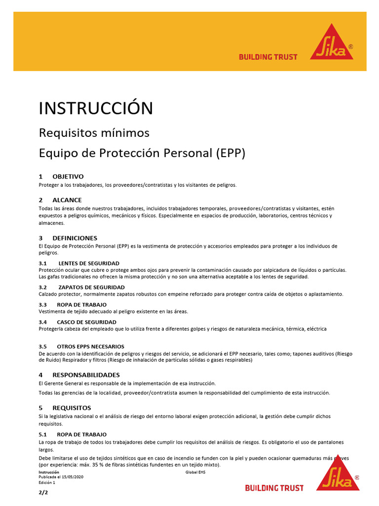 Instrucción_Requisitos Mínimos_EPP_01 | PDF | Laboratorios | Ropa