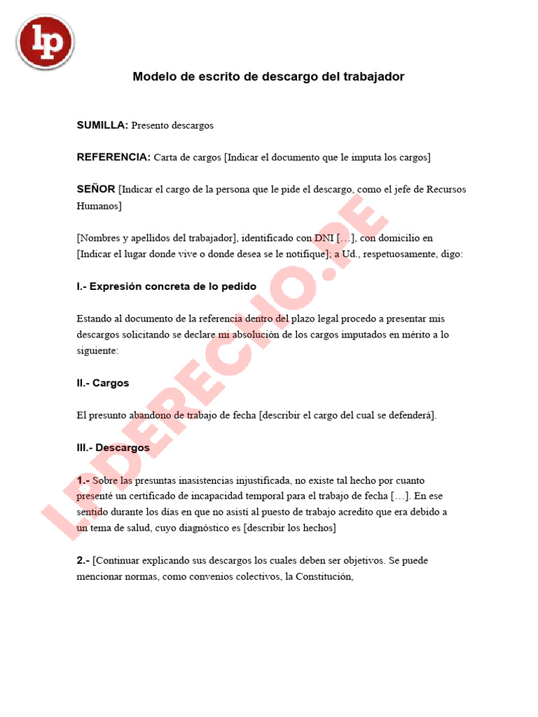 Modelo de Descargos Del Trabajador - LP | PDF