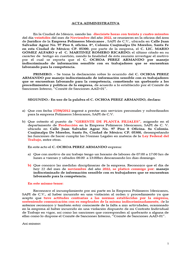 Acta Administrativa | PDF | México | Gobierno