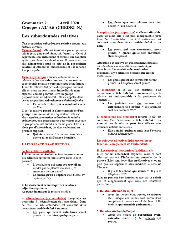 Les subordonnées relatives expliquées | PDF | Clause | Morphologie ...