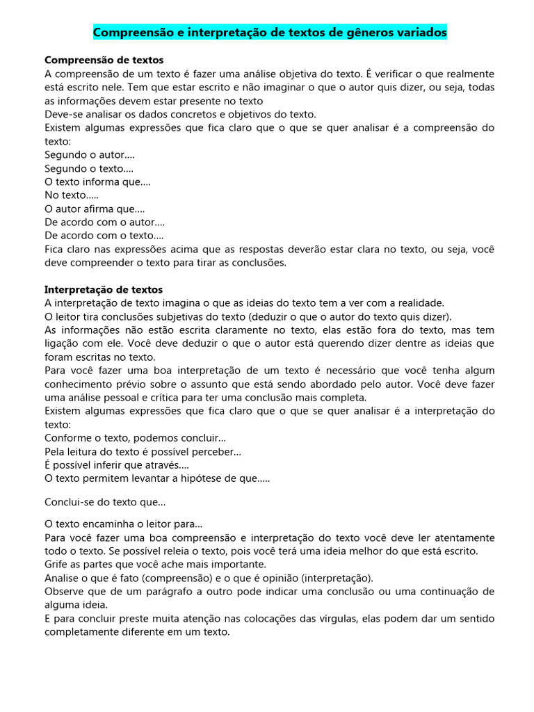 Compreensão de Gêneros Textuais Variados | PDF | Interpretação ...