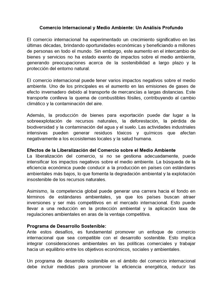 Comercio Internacional y Medio Ambiente | PDF | Sustentabilidad ...