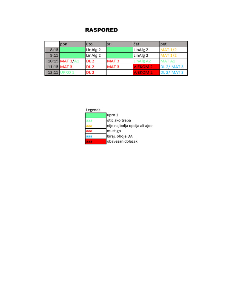 Raspored 1.sem | PDF