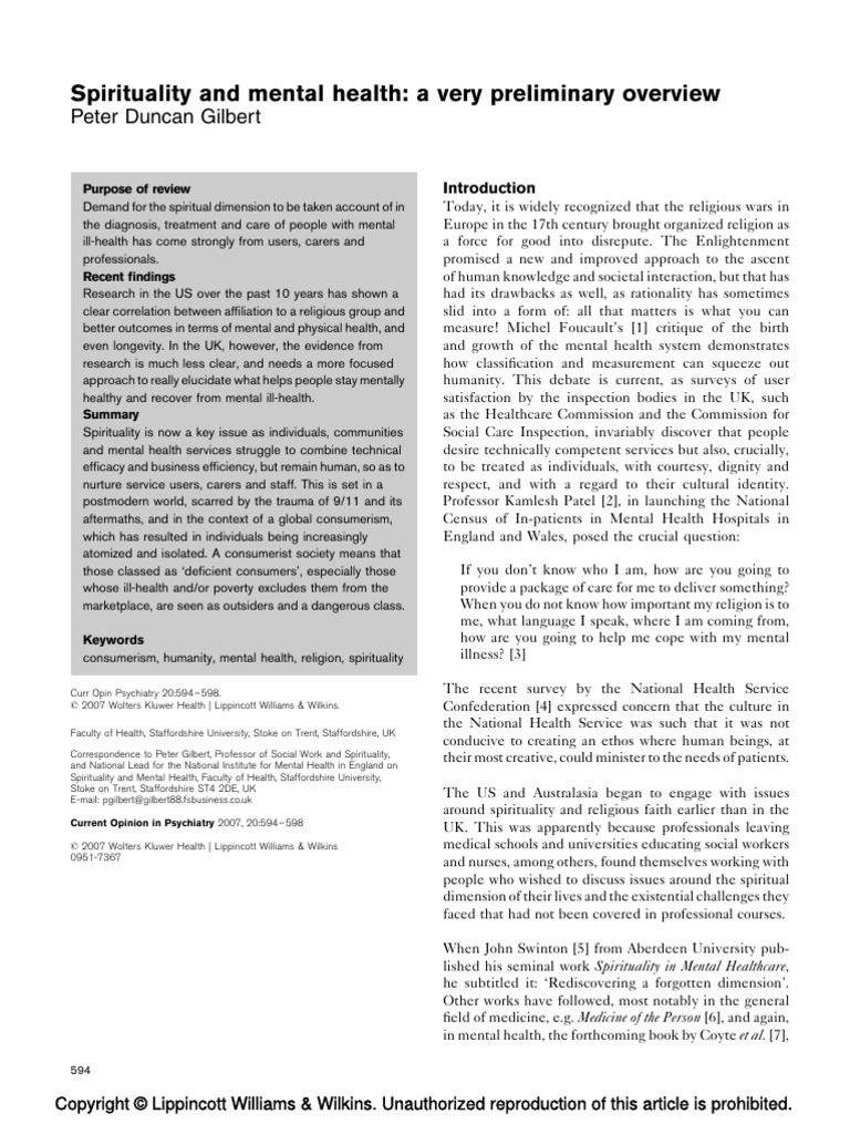 Spirituality and Mental Health - Gilbert 2007 | PDF | Spirituality ...