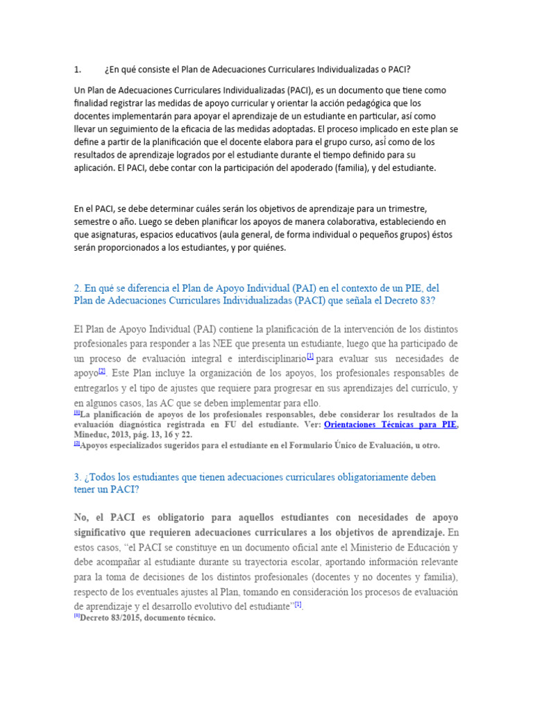 Diferencias entre PACI y PAI en educación | PDF | Aprendizaje | Evaluación