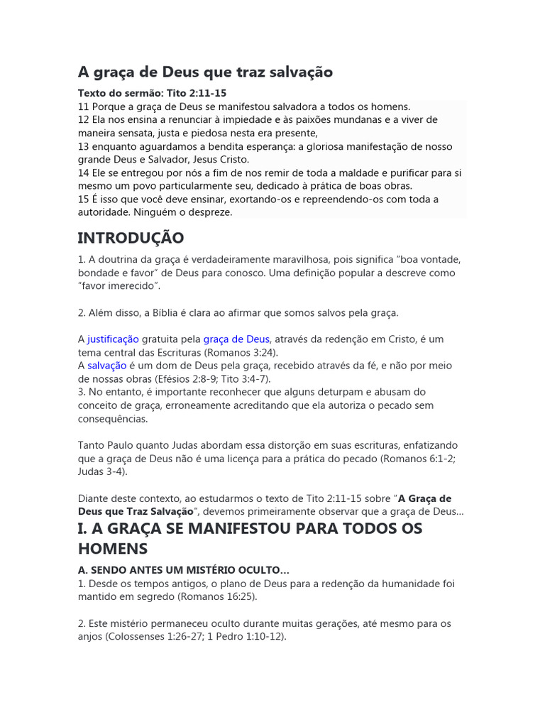 A graça de Deus que traz salvação | PDF | Graça no cristianismo | Salvação