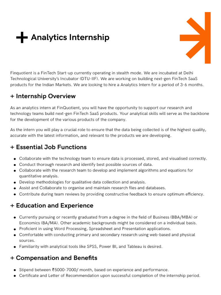 Analytics Internship at Finquotient | PDF | Internship | Job Hunting