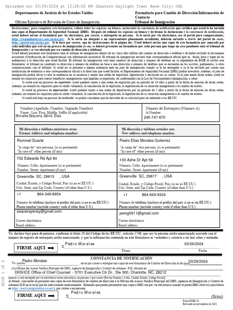 Eoir 33 Change of Address | PDF | Gobierno | Industrias de servicio