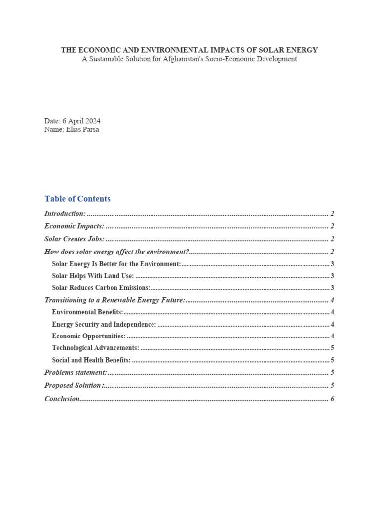 Economic & Environmental Benefits of Solar in Afghanistan | PDF ...