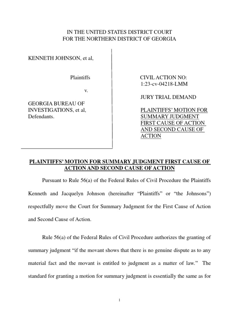 Johnsons' Motion for Summary Judgment | PDF | Summary Judgment ...