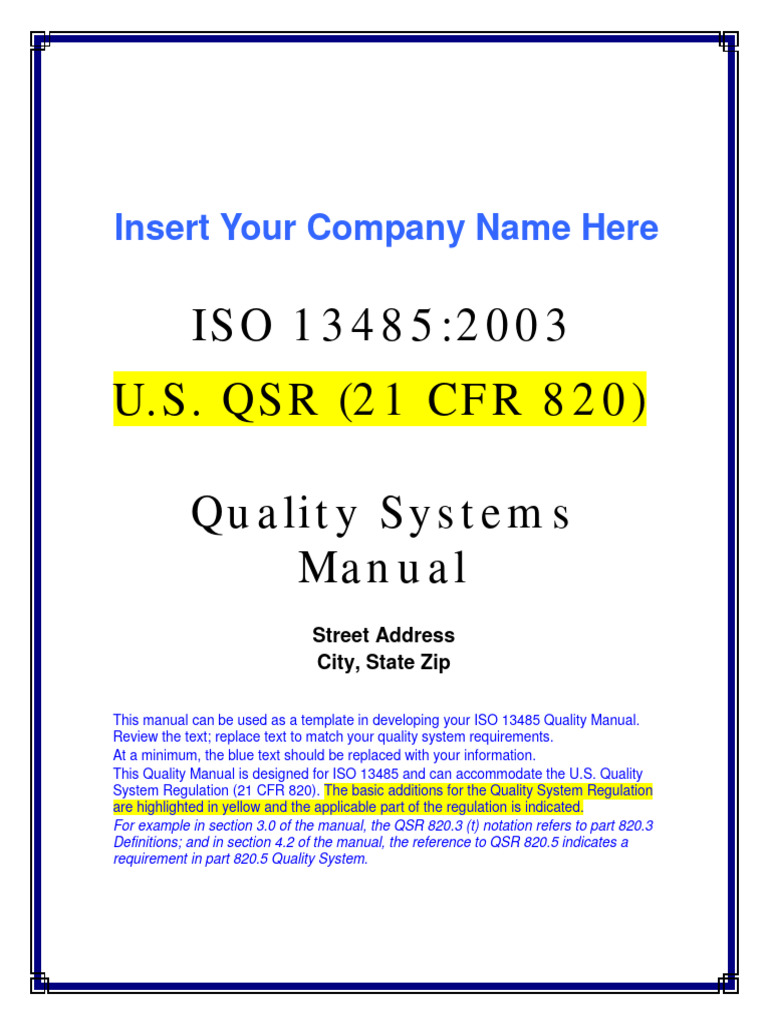 Iso 13485 fda quality management system pdf quality management