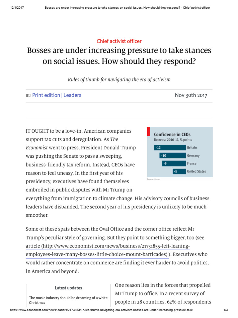 Bosses Are Under Increasing Pressure To Take Stances On Social Issues ...