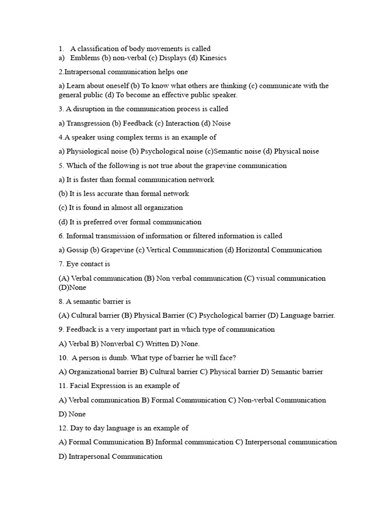 Communication Quiz for Students | PDF | Career & Growth