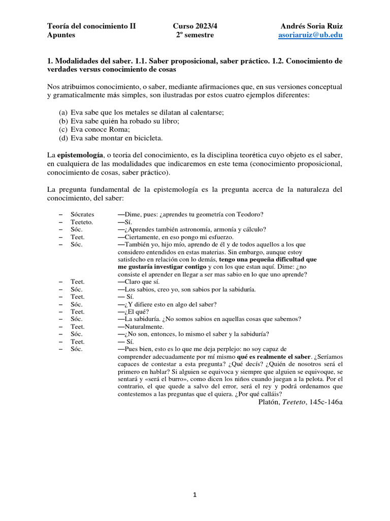 Saber Proposicional y sus Modalidades | PDF | Proposición | Conocimiento