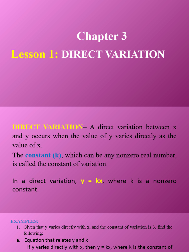 Understanding Direct Variation Concepts | PDF | Weight | Equations