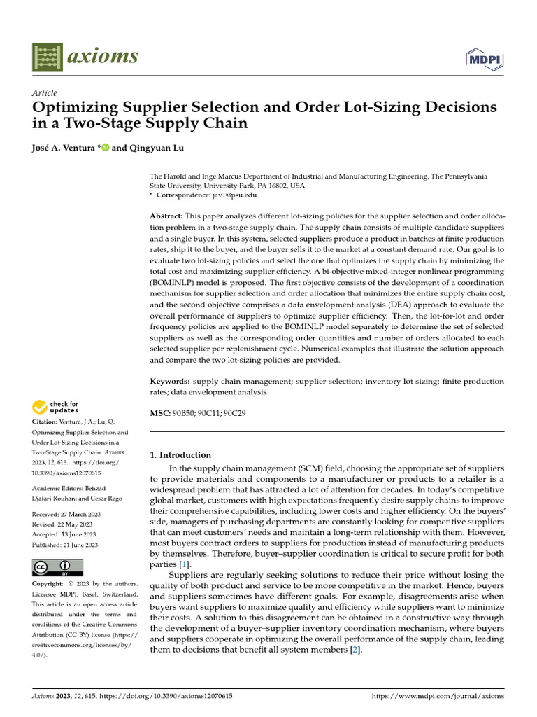 Paper 5 | PDF | Supply Chain | Mathematical Optimization