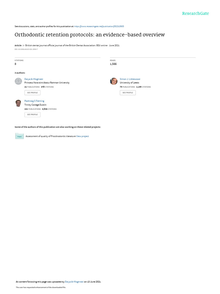 Orthodontic Retention Protocols An EvidenceBased PDF Orthodontics