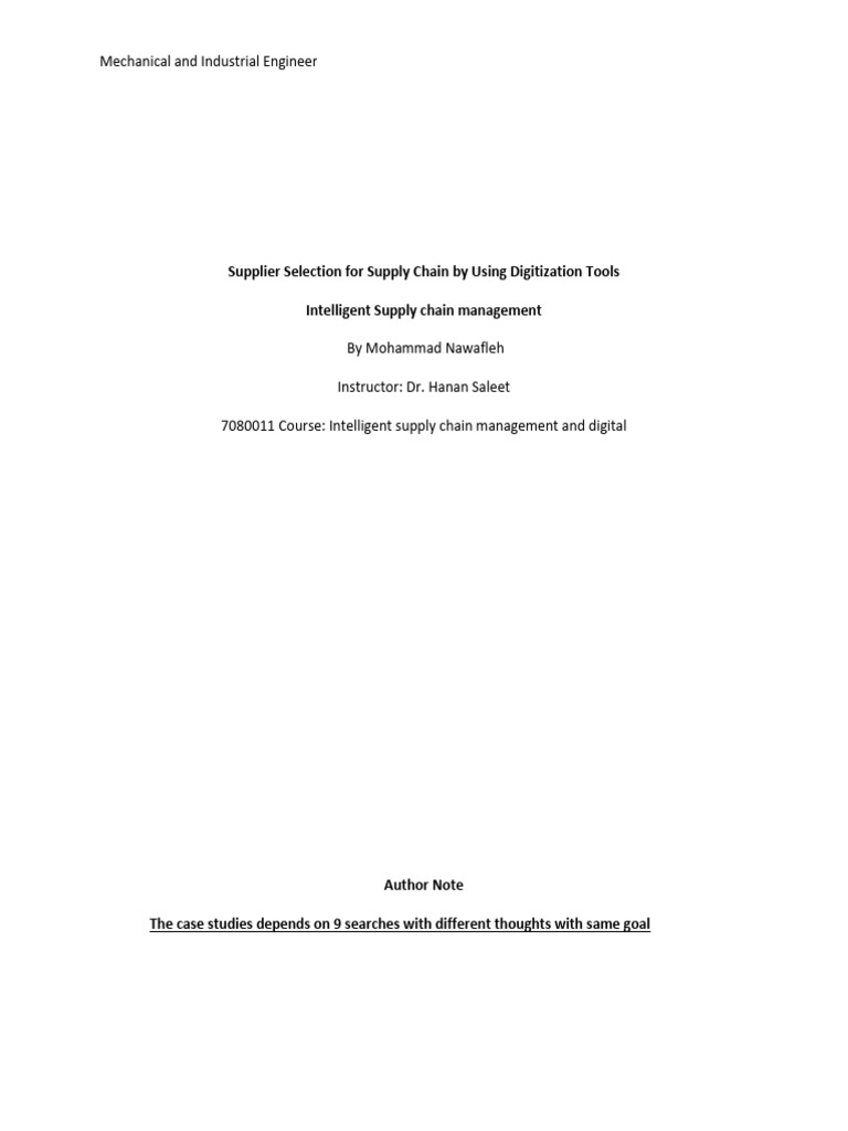 Supplier Selection in Digital Supply Chains | PDF | Machine Learning ...
