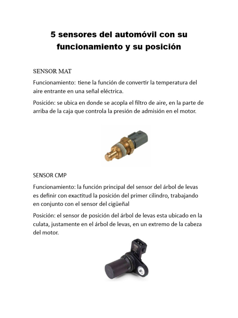 5 Sensores Del Automóvil Con Su Funcionamiento y Su Posición | PDF