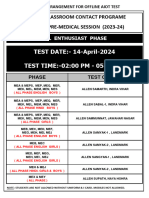 TEST DATE:-14-April-2024 TEST TIME:-02:00 PM - 05:20 PM: Classroom Contact Programe PRE-MEDICAL SESSION (2023-24)