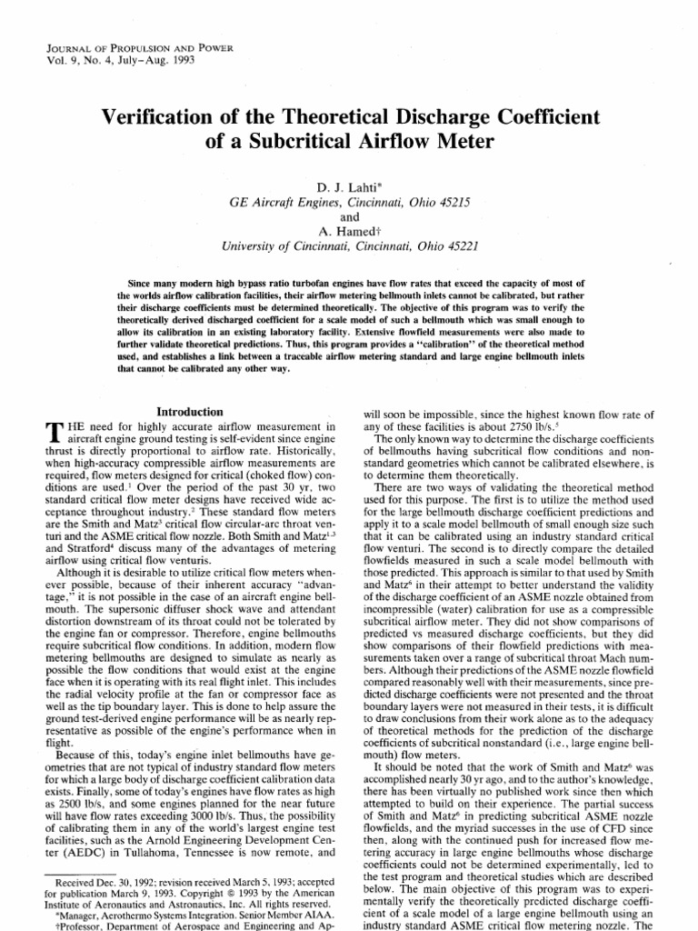 Verification of The Theoretical Discharge Coefficient of A Subcritical