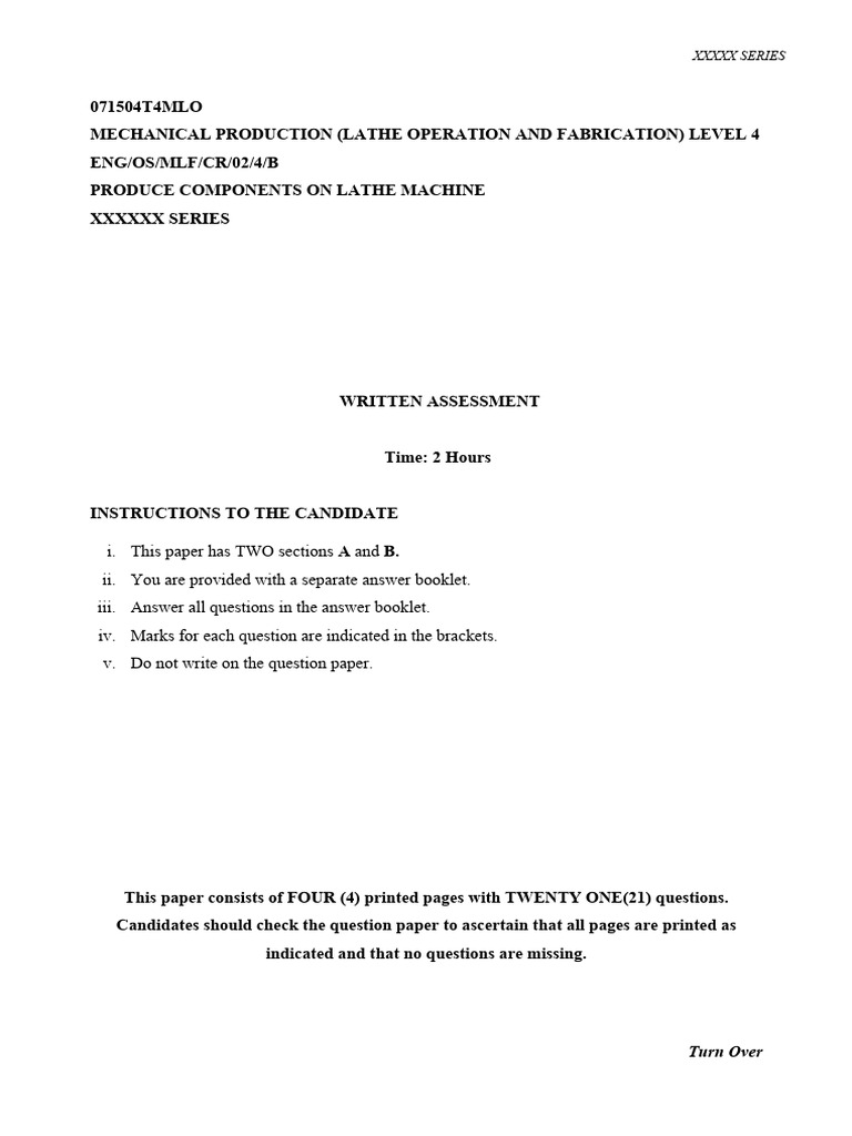 Lathe Operation Assessment Guide | PDF | Industrial Processes | Woodworking