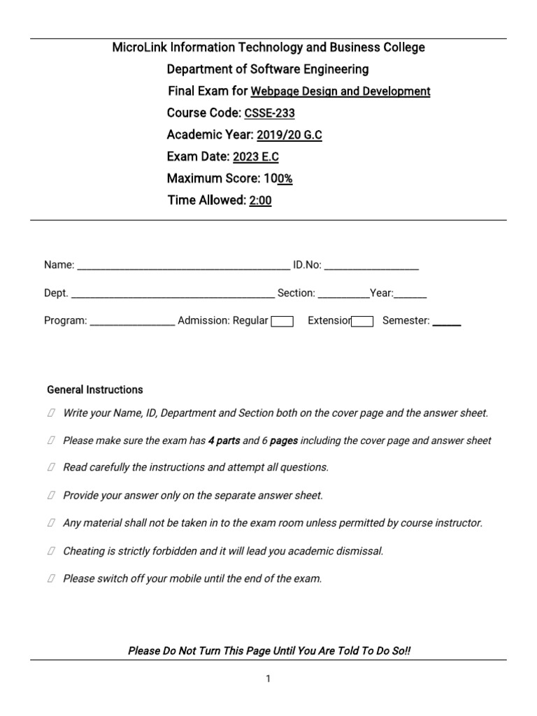 Final Exam Web Design and Development | PDF | Html Element | Html