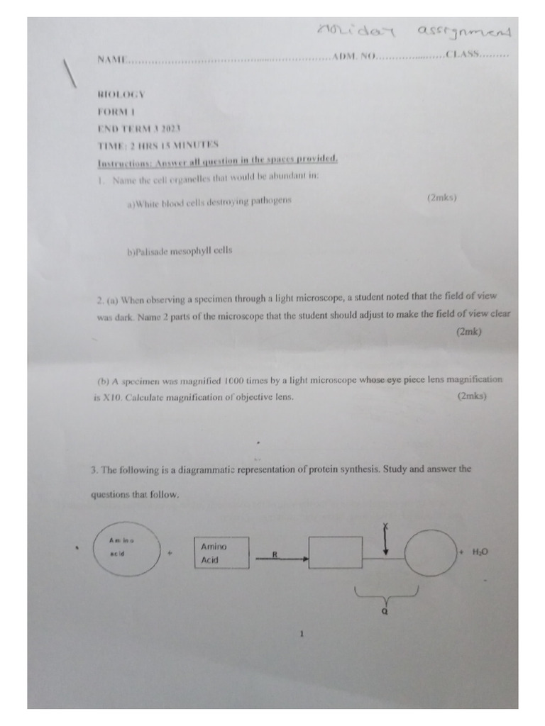 Dec Holiday Assignment Assignments - Form 1 - Biology | PDF
