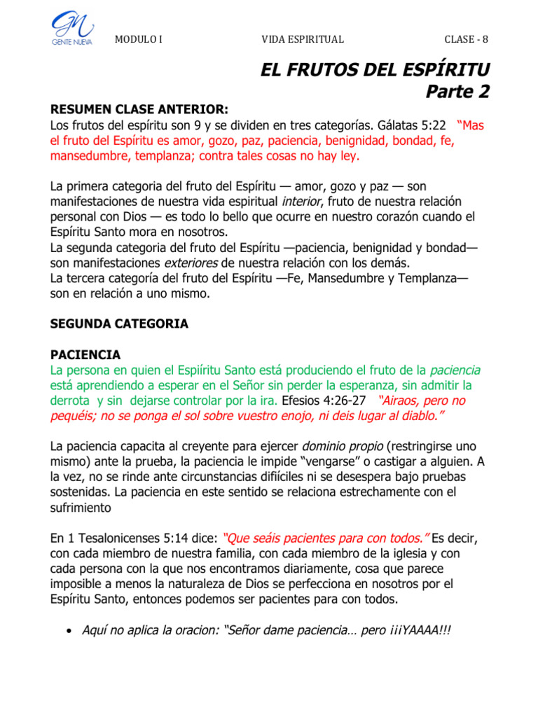 8 El Fruto Del Espiritu 2 | PDF | Fruto Del Espiritu Santo | Paciencia