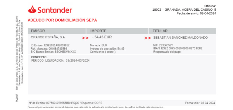 Mandato SEPA Banco Santander 2024 | PDF | Bancario | Bancos